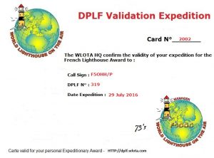 Carte de validation du phare Carte de validation du phare