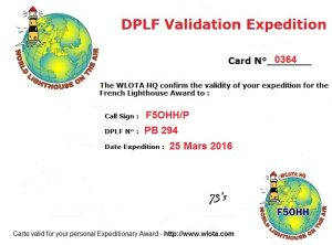 Carte de validation du phare de La Chaume